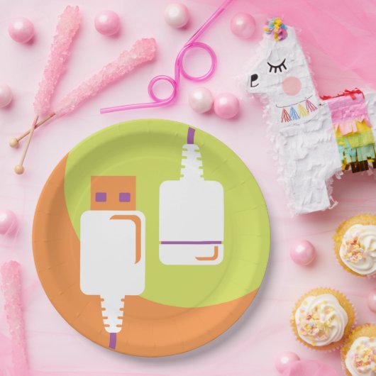 USBプラグアイコン ペーパープレート (パーティー)