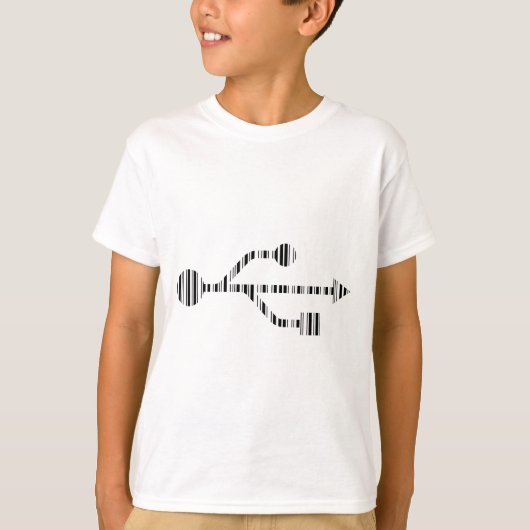 USBロゴバーコード コンピュータバーコードパターン デザイン Tシャツ (正面)