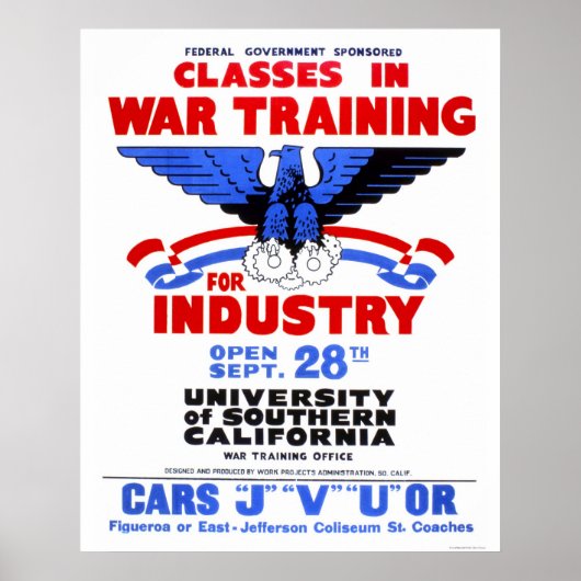 USC War Training Classes 1943 WPA ポスター (正面)