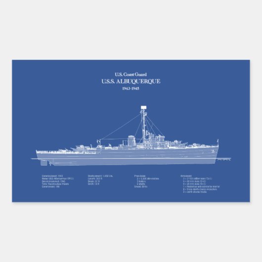 USCG USSアルバカーキPF-7 - ABD 長方形シール (正面)