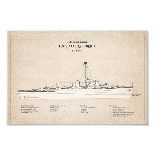 USCG USS Albuquerque PF-7 - SBD フォトプリント (正面)