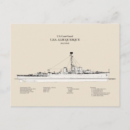 USCG USS Albuquerque PF-7 - SBD ポストカード (正面)