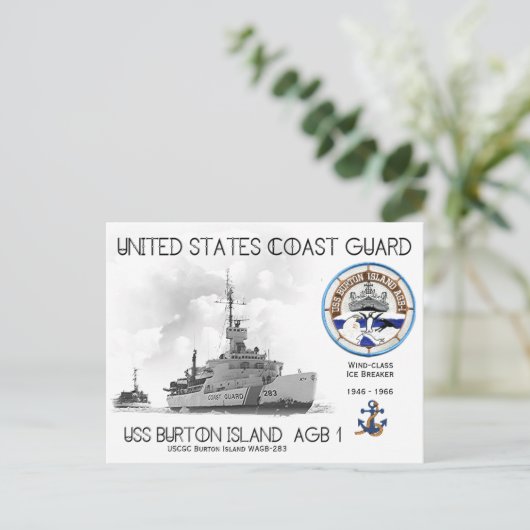 USCGCバートンアイランドWAGB-283アイスブレーカー ポストカード (スタンド正面)
