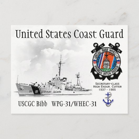 USCGC BIBB WPG-31/WHEC-31カッター ポストカード (正面)
