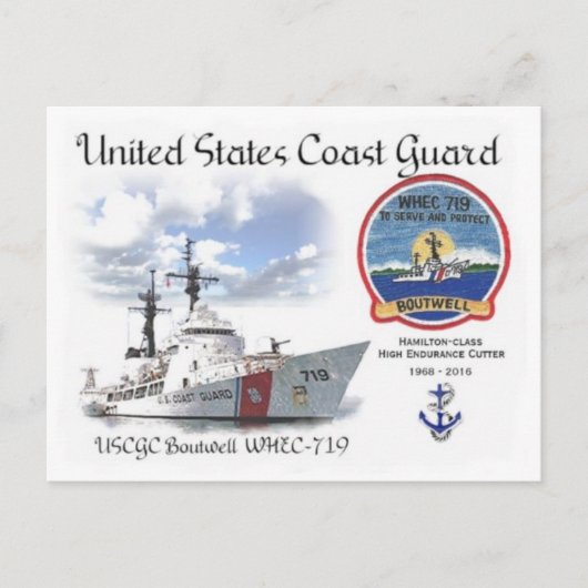 USCGC BOUTWELL WHEC-719カッター ポストカード (正面)