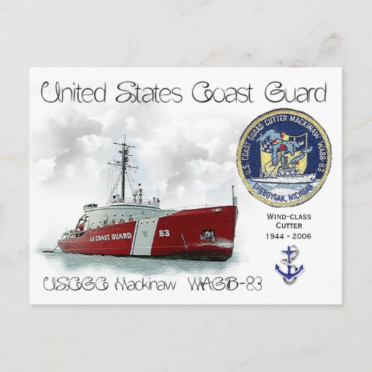 USCGC MACKINAW WAGB-83アイスブレーカー – はがき (正面)