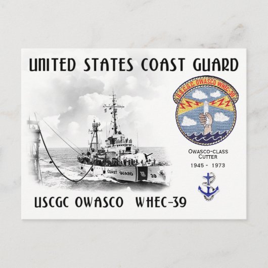 USCGC OWASCO WHEC-39カッター ポストカード (正面)