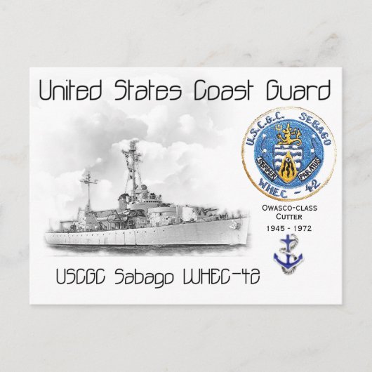 USCGC Sabago WHEC-42カッター ポストカード (正面)