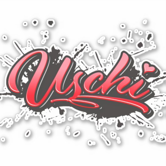 Uschi red Heart Graffiti Aufkleber Sticker シール (正面)