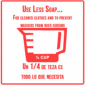 'Use Less Soap' Laundromatオーバーレイ赤ステッカー シール (正面)