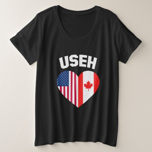 USEHアメリカカナダ国旗おもしろい(カナダ) プラスサイズTシャツ (デザイン正面)
