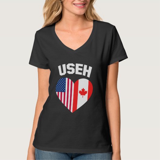 USEHアメリカカナダ国旗おもしろい(カナダ) Tシャツ (正面)