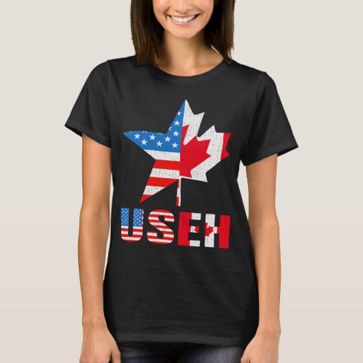 USEHリーフカナディアン米国国旗のメープルシャツ Tシャツ (正面)
