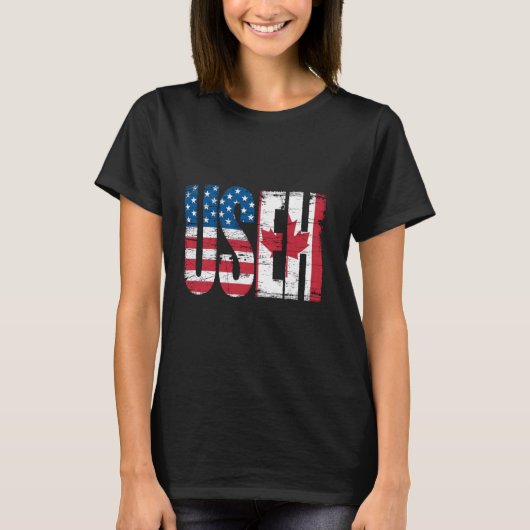 USEH Half American Half Canadian おもしろい USA Canada Tシャツ (正面)