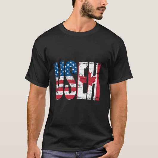 USEH Half American Half Canadian おもしろい USA Canada Tシャツ (正面)