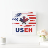 USEH Half Canadian American:カナダ米国国旗Unite スクエア壁時計 (ホーム)