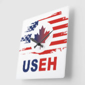 USEH Half Canadian American:カナダ米国国旗Unite スクエア壁時計 (傾斜)