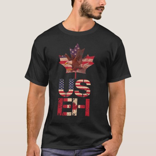 Useh Leafカナダ米国国旗 Tシャツ (正面)