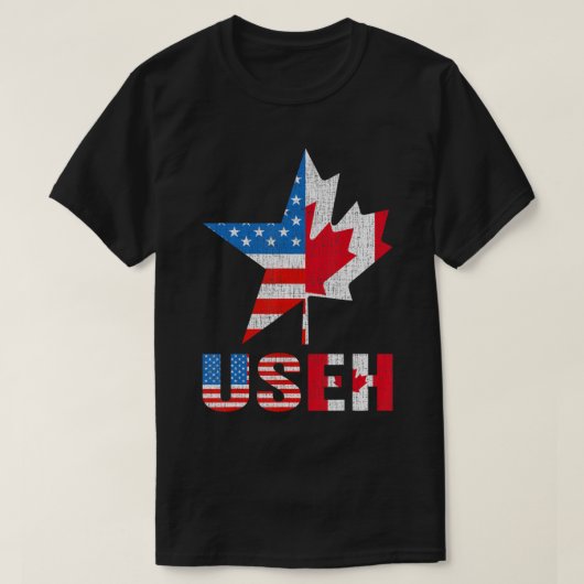 Useh Leaf Canadian American Flag Maple Canada Usa Tシャツ (デザイン正面)