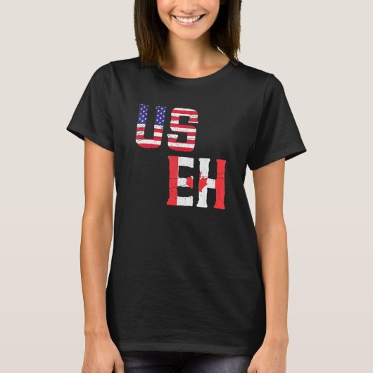 Useh Maple Leaf Us Flag愛国的なカナダのアメリカ Tシャツ (正面)