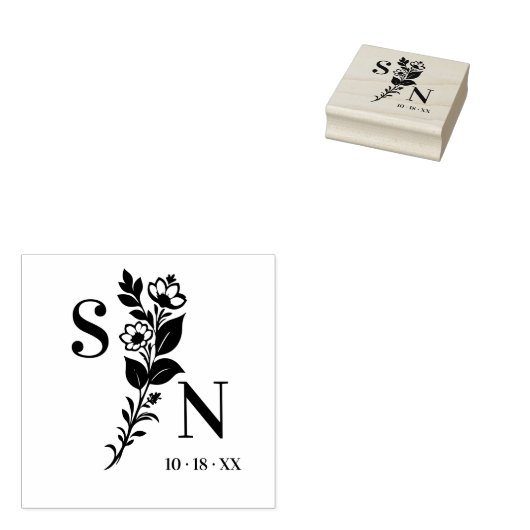 User Lavish Romantic Flower Deluxe Wedding Initial ラバースタンプ (押印)