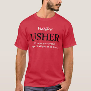 Usherおもしろいカスタマイズ可能なウェディングパーティーV03 RED Tシャツ
