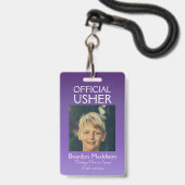 USHER Photo Official Badge Purple Mauve バッジ (正面（ネックストラップ付）)