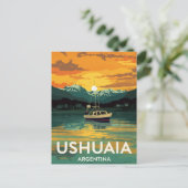 Ushuaia Argentina Sunset Boat Beagle ポストカード (スタンド正面)