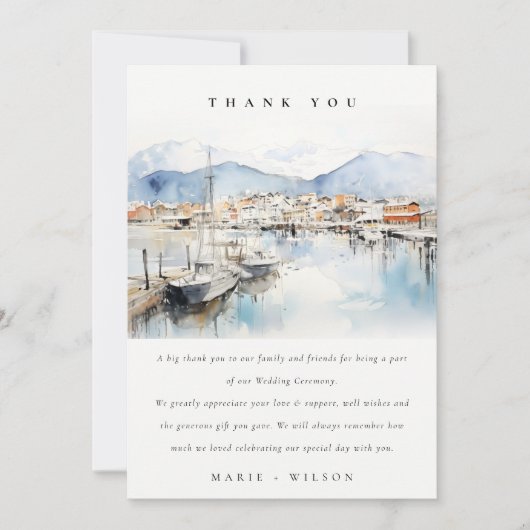 Ushuaia, Argentina Watercolor Landscape Wedding サンキューカード (正面)