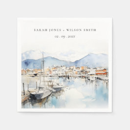 Ushuaia, Argentina Watercolor Landscape Wedding スタンダードカクテルナプキン