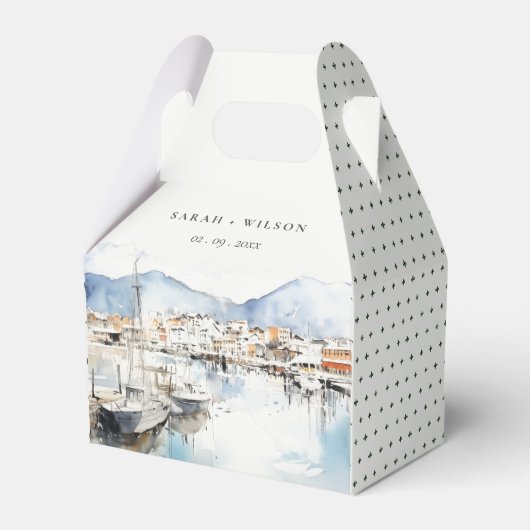 Ushuaia, Argentina Watercolor Landscape Wedding フェイバーボックス (正面サイド)