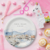 Ushuaia, Argentina Watercolor Landscape Wedding ペーパープレート (パーティー)