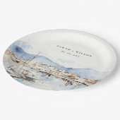 Ushuaia, Argentina Watercolor Landscape Wedding ペーパープレート (アングル)