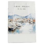 Ushuaia, Argentina Watercolor Landscape Wedding ミディアムペーパーバッグ (正面)