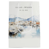 Ushuaia, Argentina Watercolor Landscape Wedding ミディアムペーパーバッグ (裏面)