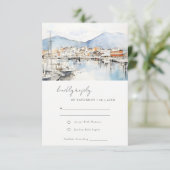 Ushuaia, Argentina Watercolor Landscape Wedding 出欠カード (スタンド正面)