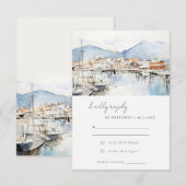 Ushuaia, Argentina Watercolor Landscape Wedding 出欠カード (正面/裏面)