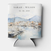 Ushuaia, Argentina Watercolor Landscape Wedding 缶クーラー (正面)