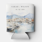 Ushuaia, Argentina Watercolor Landscape Wedding 缶クーラー (裏面)