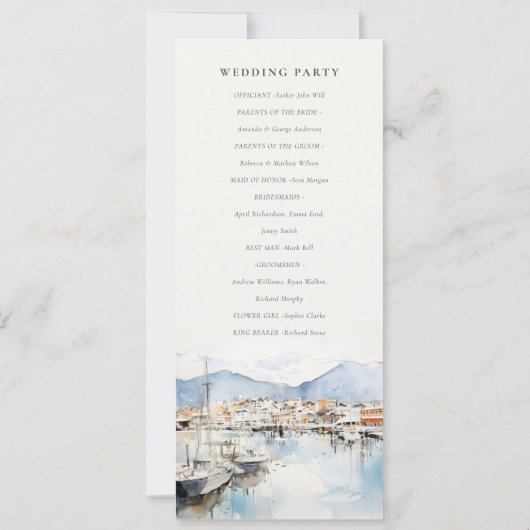 Ushuaia, Argentina Watercolor Scape Wedding Menu 招待状 (裏面)