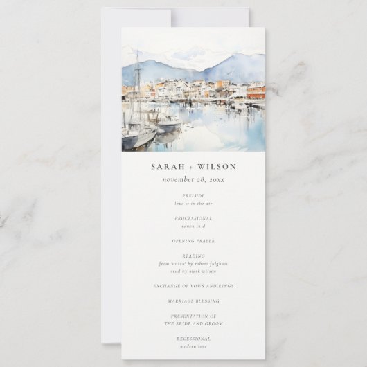 Ushuaia, Argentina Watercolor Scape Wedding Menu 招待状 (正面)