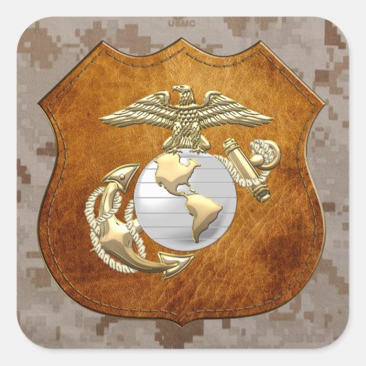 USMCイーグル、グローブ&いかり(EGA) [3D] スクエアシール (正面)