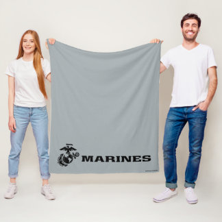 USMCロゴスタックブラックロゴ フリースブランケット