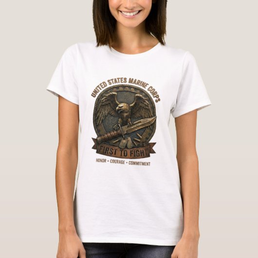 USMC First to Fight イーグル コンバットナイフ 女性用 Tシャツ (正面)