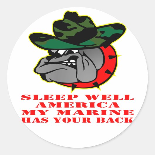 USMC Sleep Well America My Marine Has Your Back ラウンドシール (正面)