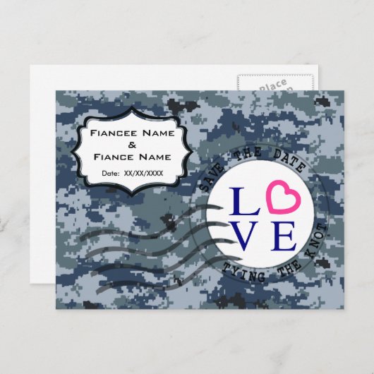 USNネイビー日付と愛を保存 案内ポストカード (正面/裏面)