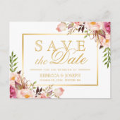 （USPSの場合）ピンクのエレガントフローラ金ゴールド日付の保存 案内ポストカード (正面)