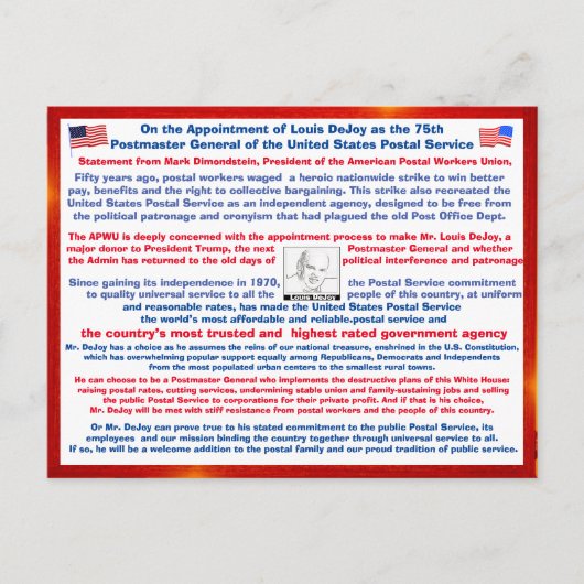 USPSへようこそLouis DeJoy ポストカード (正面)