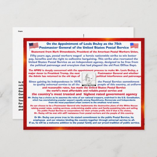 USPSへようこそLouis DeJoy ポストカード (正面/裏面)
