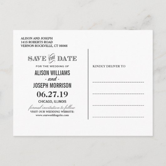 (USPS)素朴フローラクラフト結婚式の日付の保存 案内ポストカード (裏面)